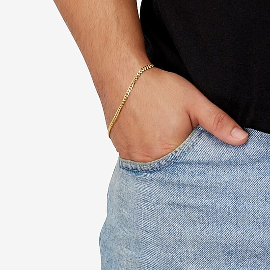 Womens 14K Gold 8 1/2 Inch Solid Cuban Chain Bracelet