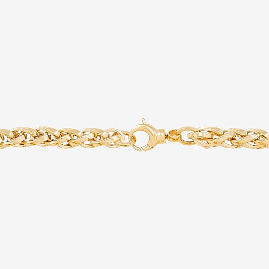 Womens 14K Gold 7.5 Inch Hollow Wheat Chain Bracelet
