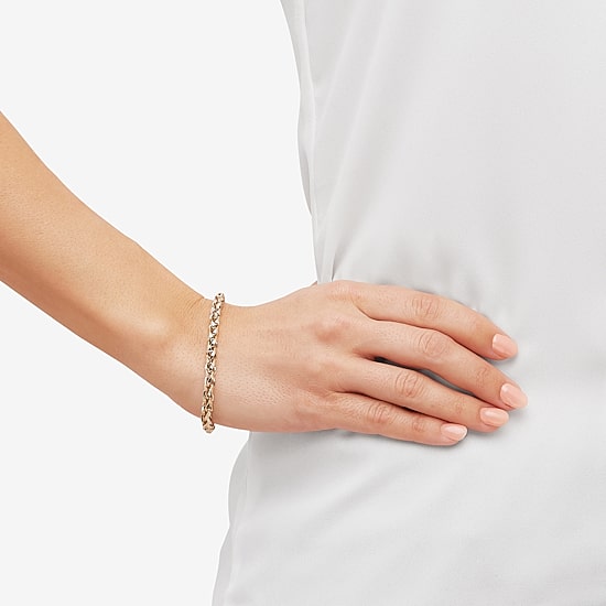 Womens 14K Gold 7.5 Inch Hollow Wheat Chain Bracelet