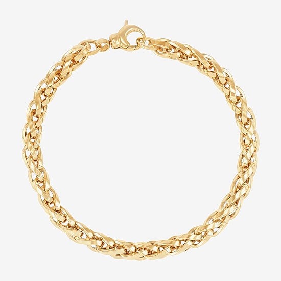 Womens 14K Gold 7.5 Inch Hollow Wheat Chain Bracelet
