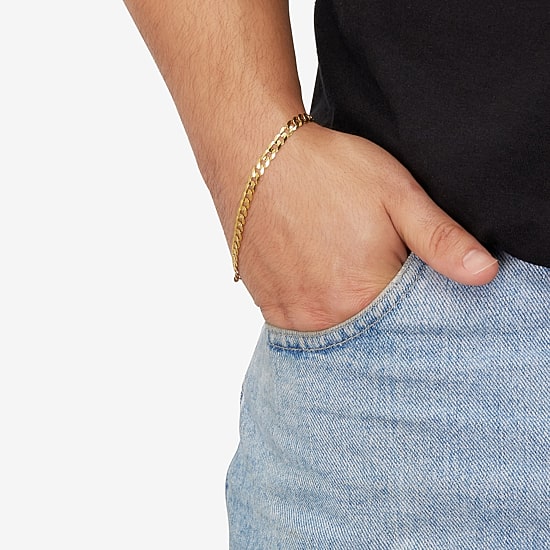 Mens 14K Gold 8 1/2 Inch Solid Curb Chain Bracelet