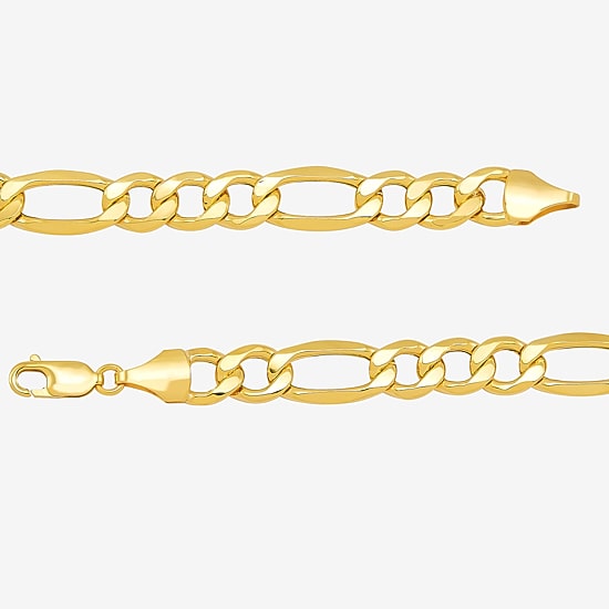 Mens 10K Gold 9 Inch Hollow Figaro Chain Bracelet