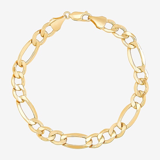 Mens 10K Gold 9 Inch Hollow Figaro Chain Bracelet