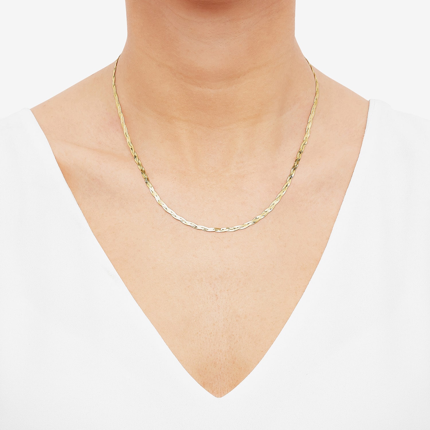 Womens 10K Gold 18 Inch Herringbone Chain Necklace