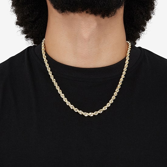 Mens 14K Gold 22 Inch Rope Chain Necklace