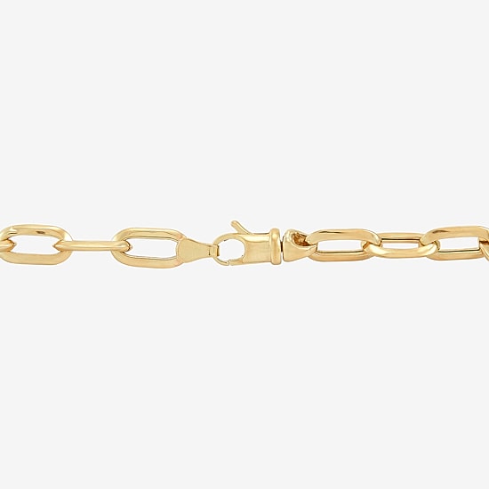Womens 10K Gold 7 3/4 Inch Hollow Paperclip Chain Bracelet