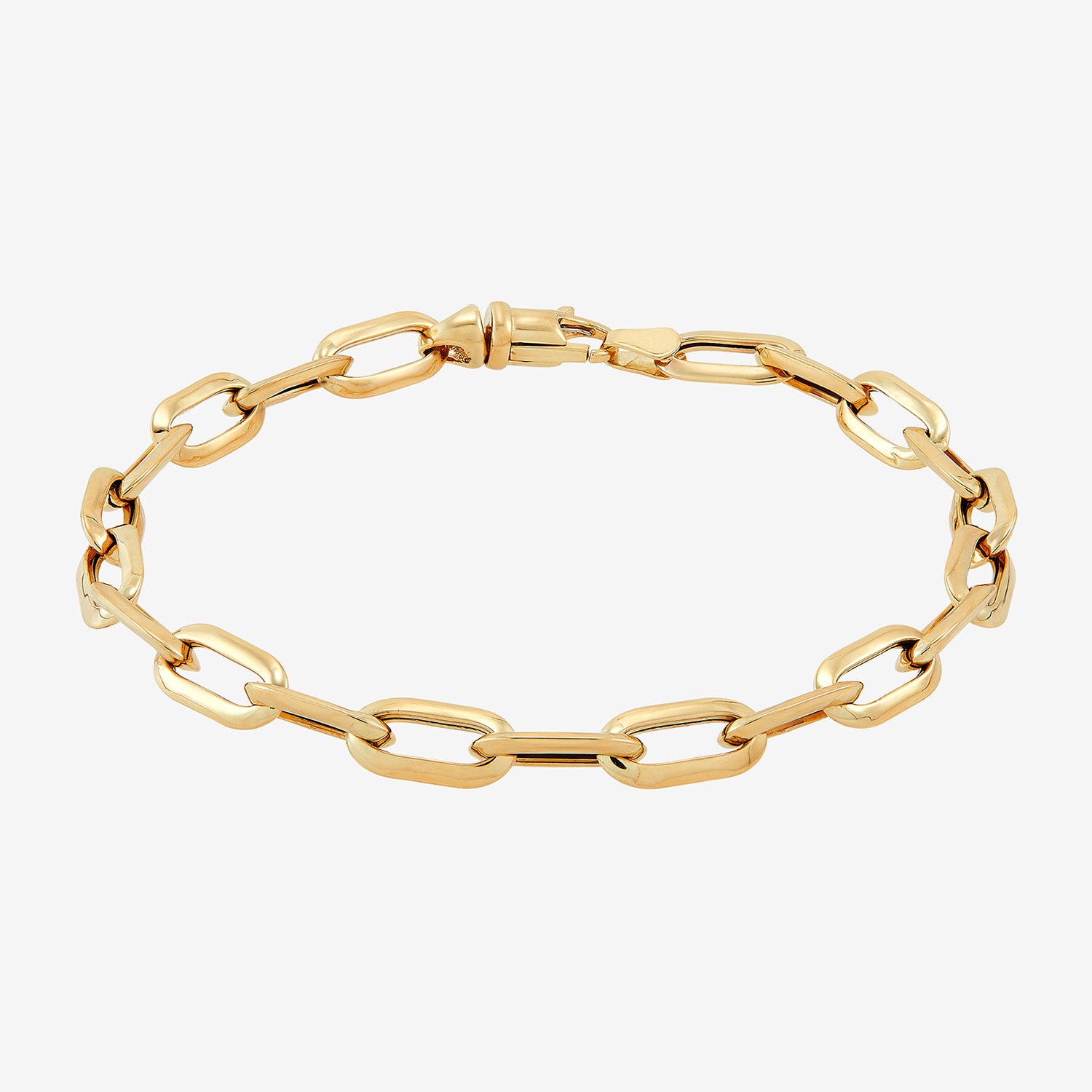 Womens 10K Gold 7 3/4 Inch Hollow Paperclip Chain Bracelet