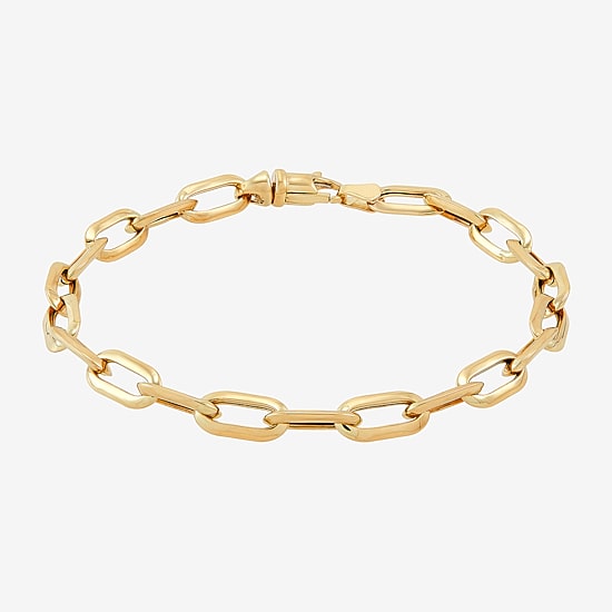 Womens 10K Gold 7 3/4 Inch Hollow Paperclip Chain Bracelet