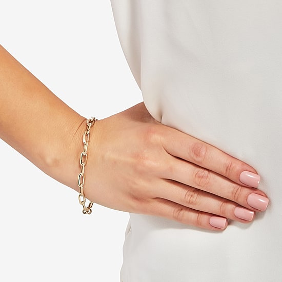 Womens 10K Gold 7 3/4 Inch Hollow Paperclip Chain Bracelet