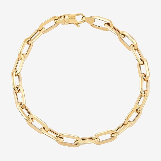 Womens 10K Gold 7 3/4 Inch Hollow Paperclip Chain Bracelet