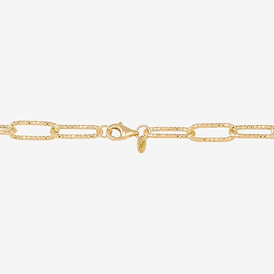 Womens 14K Gold 8 Inch Hollow Paperclip Chain Bracelet