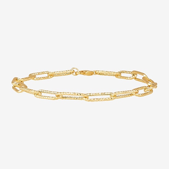 Womens 14K Gold 8 Inch Hollow Paperclip Chain Bracelet
