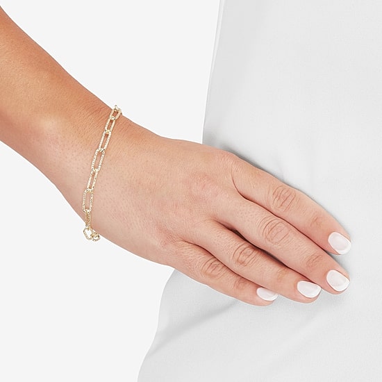 Womens 14K Gold 8 Inch Hollow Paperclip Chain Bracelet