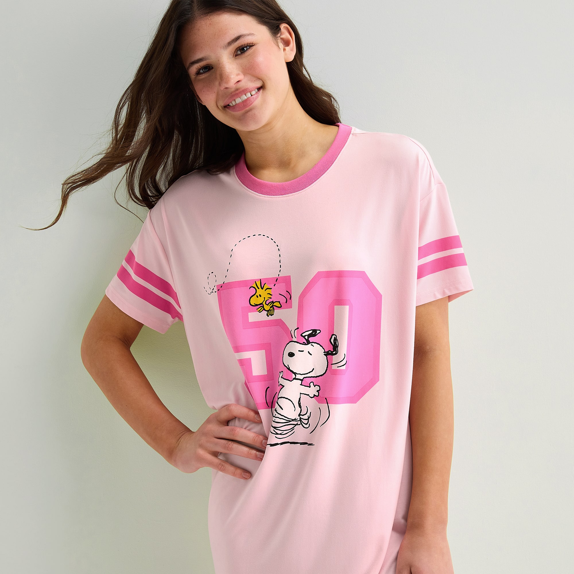 Disney Mjc With Sock Womens Short Sleeve Round Neck Peanuts Snoopy Nightgown