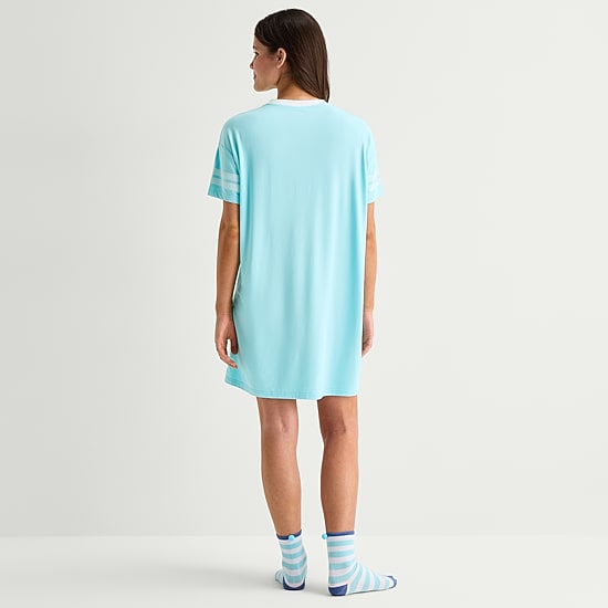 Disney Mjc With Sock Womens Short Sleeve Round Neck Lilo & Stitch Nightgown