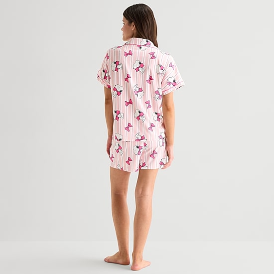 Disney Mjc Womens Peanuts Snoopy Short Sleeve 2-pc. Pajama Set