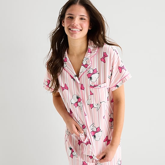 Disney Mjc Womens Peanuts Snoopy Short Sleeve 2-pc. Pajama Set