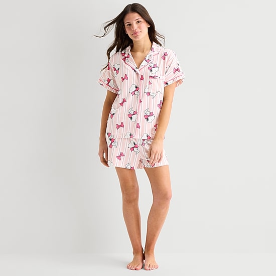 Disney Mjc Womens Peanuts Snoopy Short Sleeve 2-pc. Pajama Set