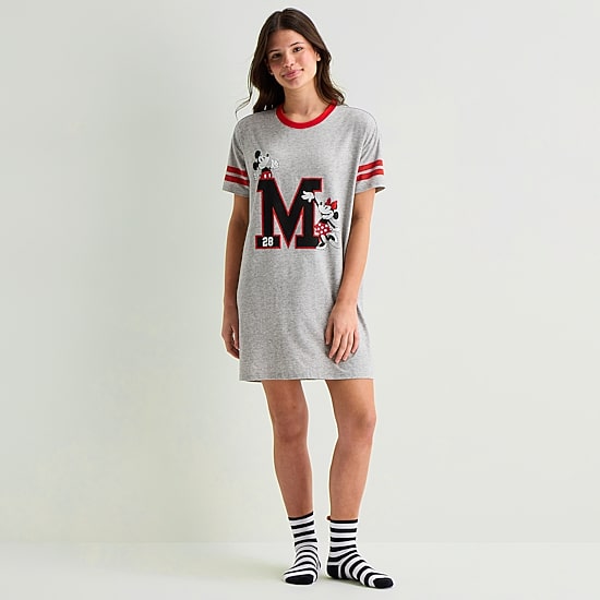 Disney Mjc With Sock Womens Short Sleeve Round Neck Mickey Mouse Nightgown