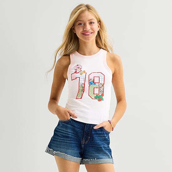 Womens Juniors Sleeveless Strawberry Shortcake Tank Top