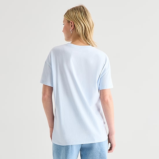 Stitch Boyfriend Tee Womens Juniors Crew Neck Short Sleeve Loose Fit Graphic T-Shirt