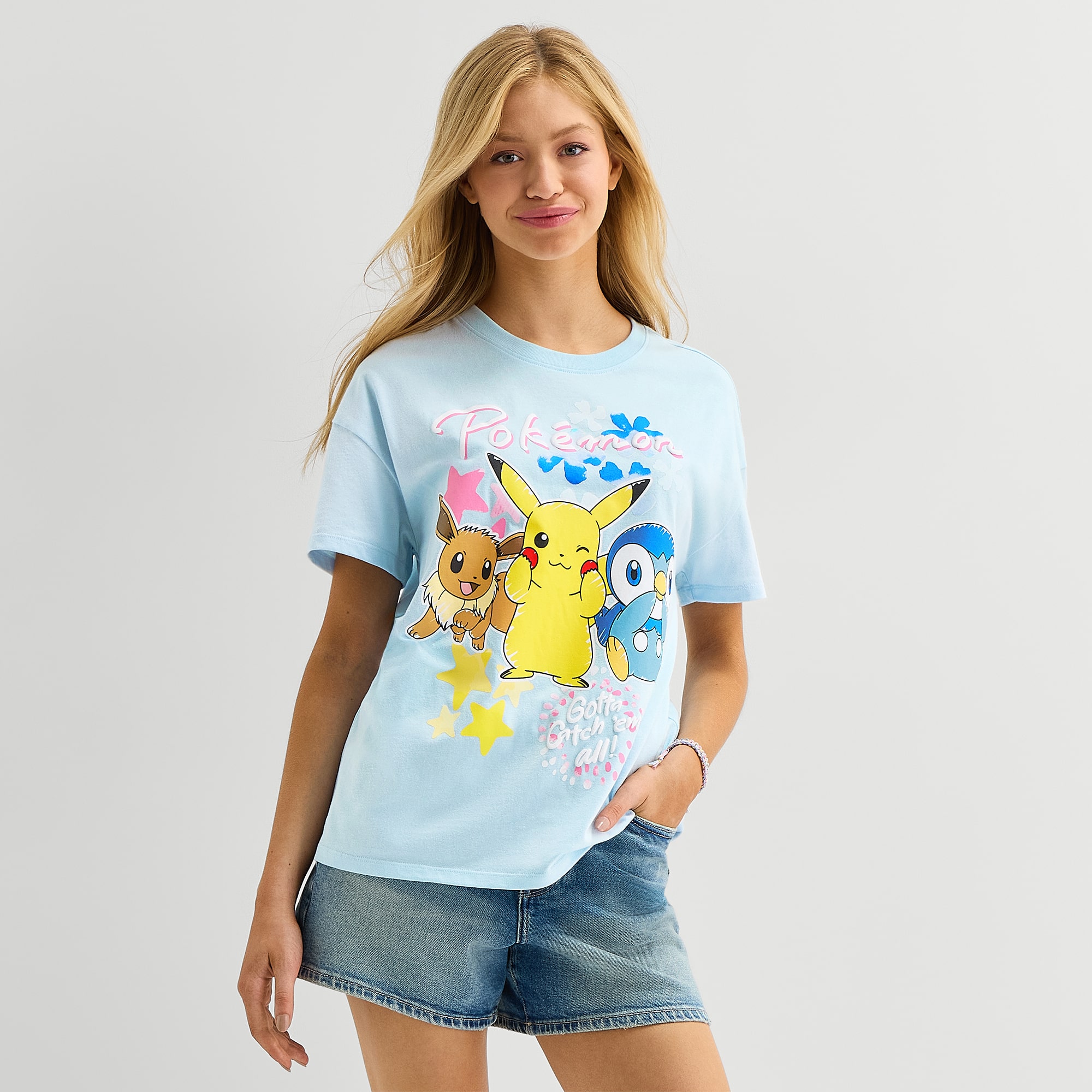 Pokemon Boyfriend Tee Womens Juniors Crew Neck Short Sleeve Loose Fit Graphic T-Shirt