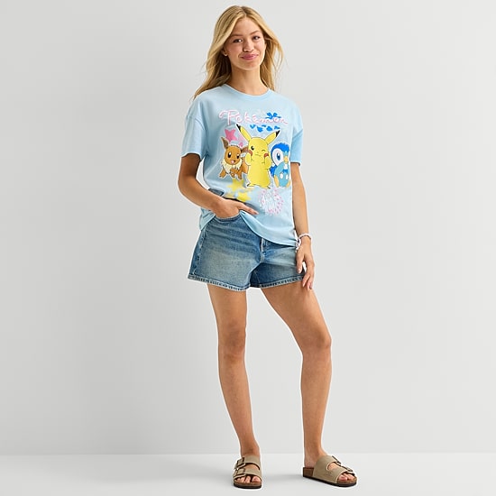 Pokemon Boyfriend Tee Womens Juniors Crew Neck Short Sleeve Loose Fit Pokemon Graphic T-Shirt