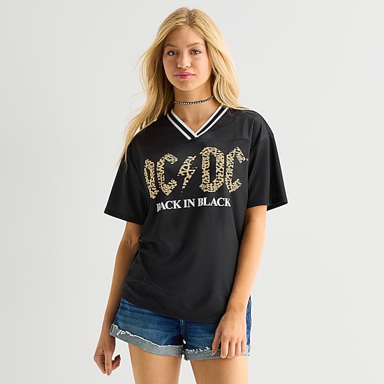 Womens Juniors V Neck Short Sleeve AC/DC Jersey