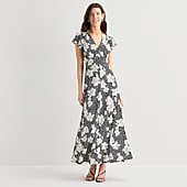 MSK Womens V Neck Short Sleeve Flutter Maxi Dress