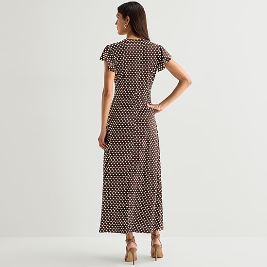 MSK Womens V Neck Short Sleeve Flutter Maxi Dress