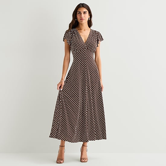 MSK Womens V Neck Short Sleeve Flutter Maxi Dress