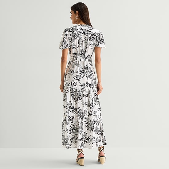 MSK Womens V Neck Short Sleeve Puffed Maxi Dress