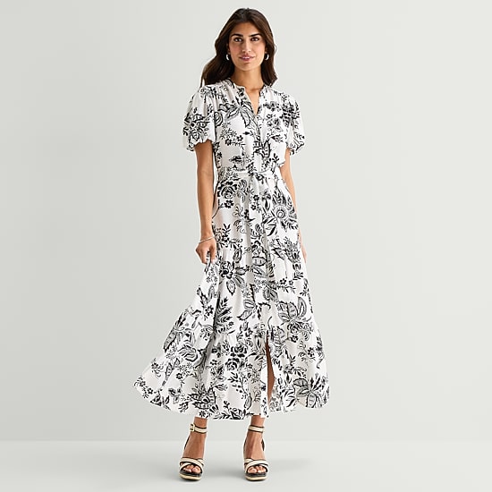 MSK Womens V Neck Short Sleeve Puffed Maxi Dress