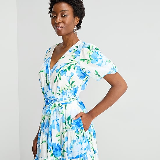 MSK Womens V Neck Short Sleeve Puffed Maxi Dress