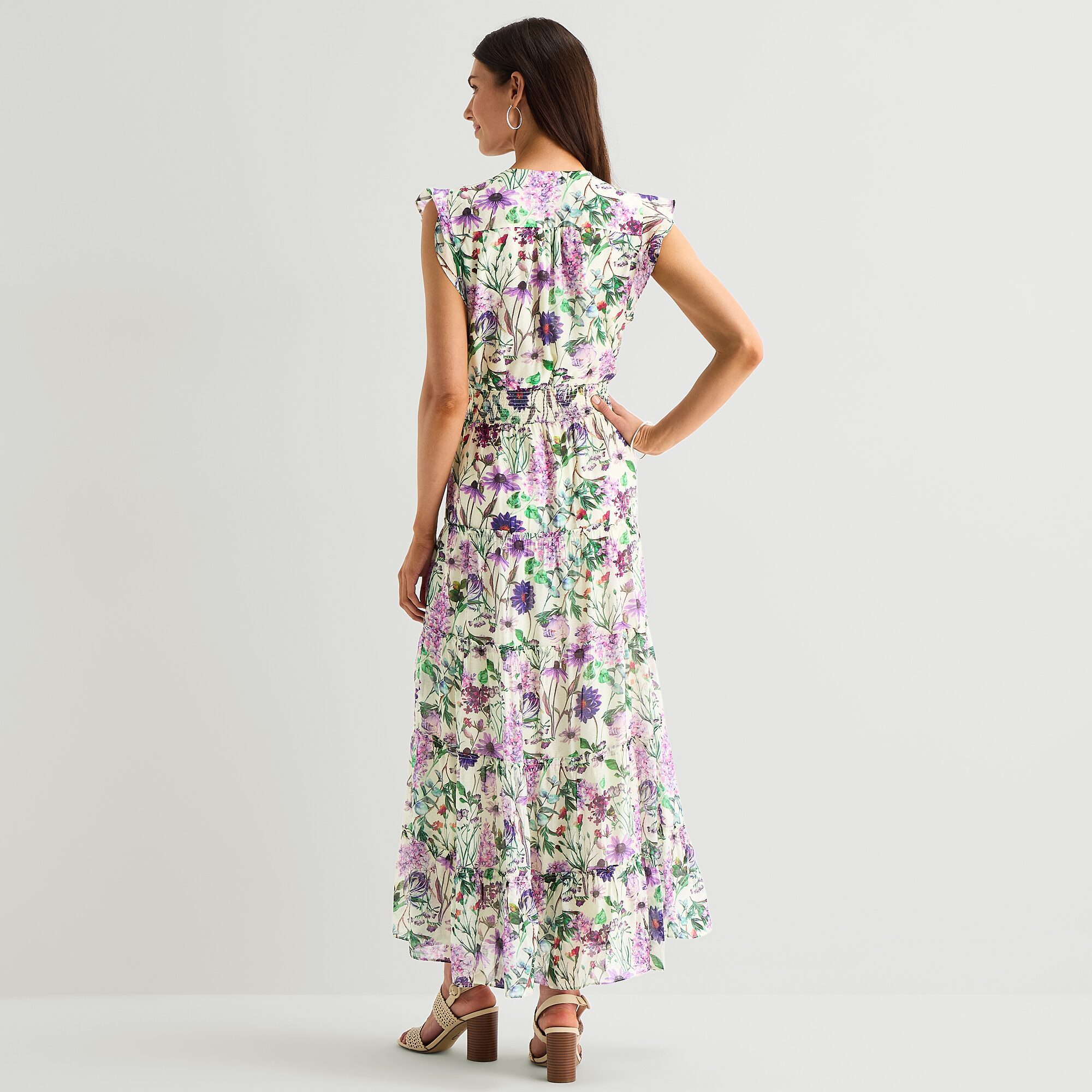 MSK Womens V Neck Sleeveless Flutter Maxi Dress