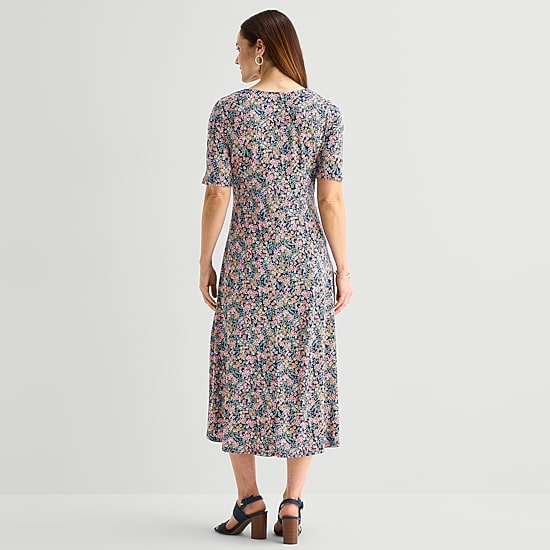 MSK Womens Midi V Neck Short Sleeve Maxi Dress