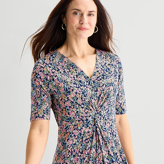 MSK Womens Midi V Neck Short Sleeve Maxi Dress