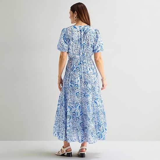 MSK Womens V Neck Short Sleeve Puffed Maxi Dress