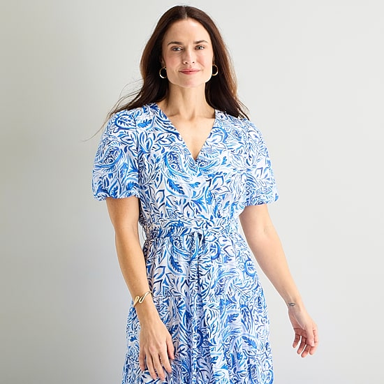 MSK Womens V Neck Short Sleeve Puffed Maxi Dress