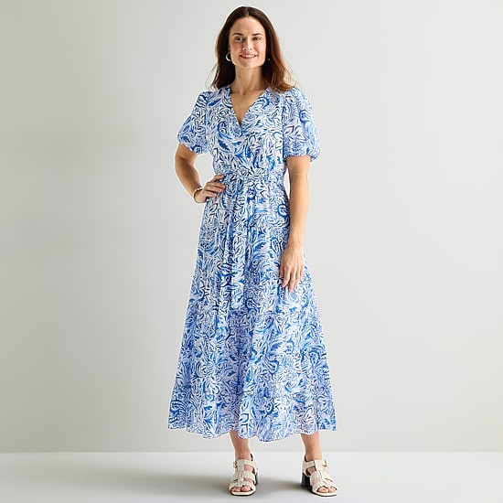 MSK Womens V Neck Short Sleeve Puffed Maxi Dress