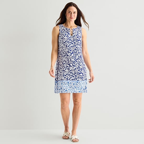 MSK Womens V Neck Sleeveless Paisley Shift Dress