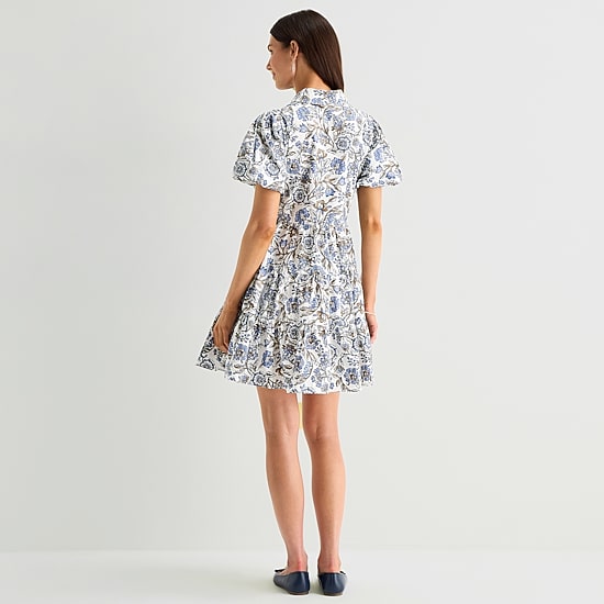MSK Womens Short Sleeve Floral Shirt Dress