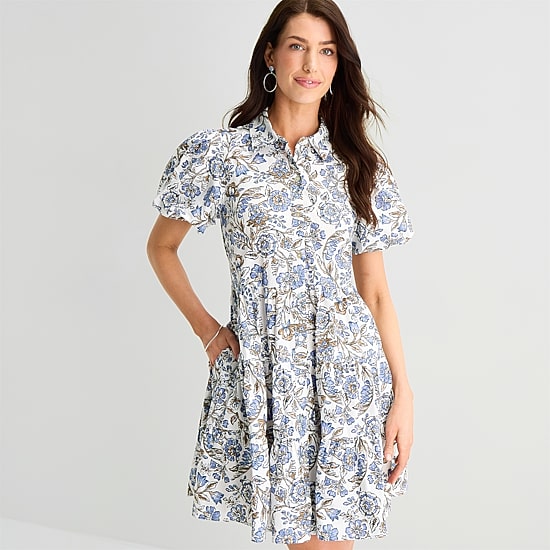MSK Womens Short Sleeve Floral Shirt Dress