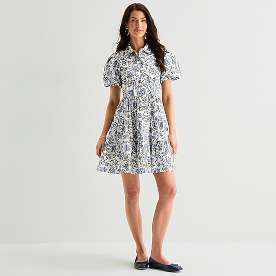 MSK Womens Short Sleeve Floral Shirt Dress
