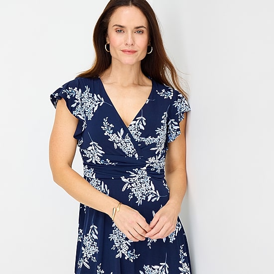 Jessica Howard Womens V Neck Short Sleeve Floral Fit + Flare Dress