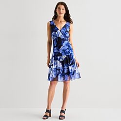 connected dresses Women's Connected Apparel Printed Eyelet Dress, Size: 10, Blue