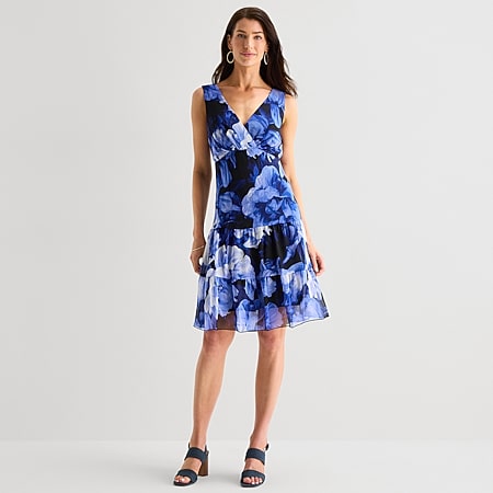 liz claiborne sleeveless fit & flare dress Liz Claiborne | Dresses | Liz Claiborne Woman Blue Floral Print Sleeveless  Fit Flare Dress Womens 6w