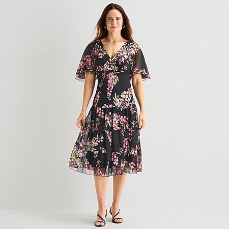 jessica howard short sleeve floral fit flare dress Jessica Howard Womens V Neck Short Sleeve Floral Fit + Flare Dress, Color:  Navy