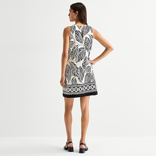 MSK Womens Round Neck Sleeveless Leaf Sheath Dress
