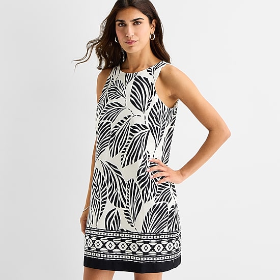 MSK Womens Round Neck Sleeveless Leaf Sheath Dress